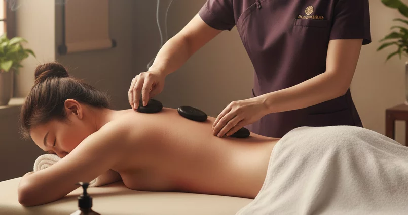 Praticienne effectuant un massage relaxant et une session aux pierres chaudes à Uccle